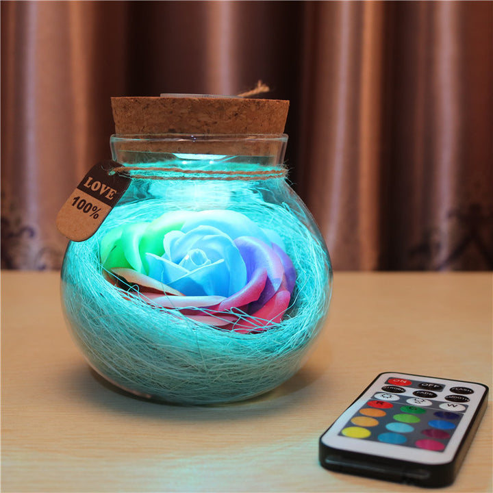 Glowing Glass Cover Colorful Rose Soap Flower