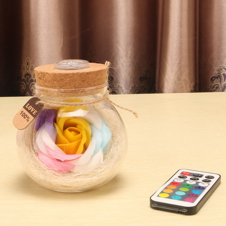 Glowing Glass Cover Colorful Rose Soap Flower